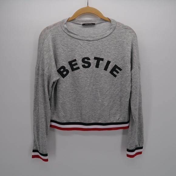 Papaya Sweaters - Papaya BESTIE Print Gray Pullover Sweater Size M